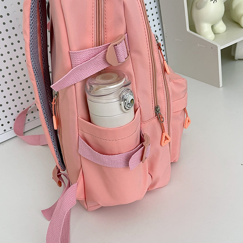 Lightweight Casual Fashionable Waterproof College University Backpack With Cute Plush Keychain