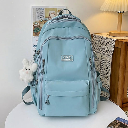 Lightweight Casual Fashionable Waterproof College University Backpack With Cute Plush Keychain