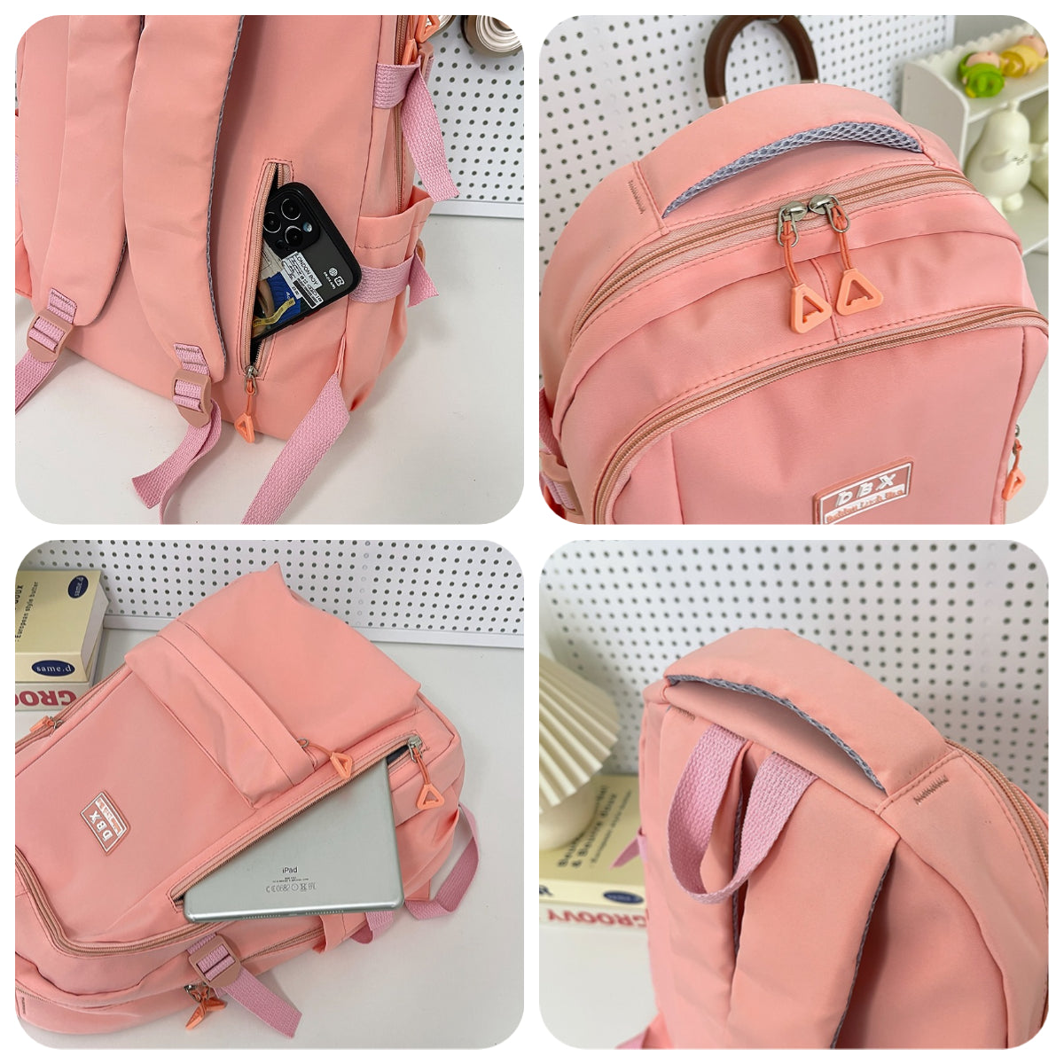 Lightweight Casual Fashionable Waterproof College University Backpack With Cute Plush Keychain