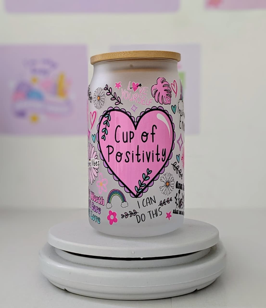 Glass Cup with Bamboo Lid and Straw 16OZ(475ml)