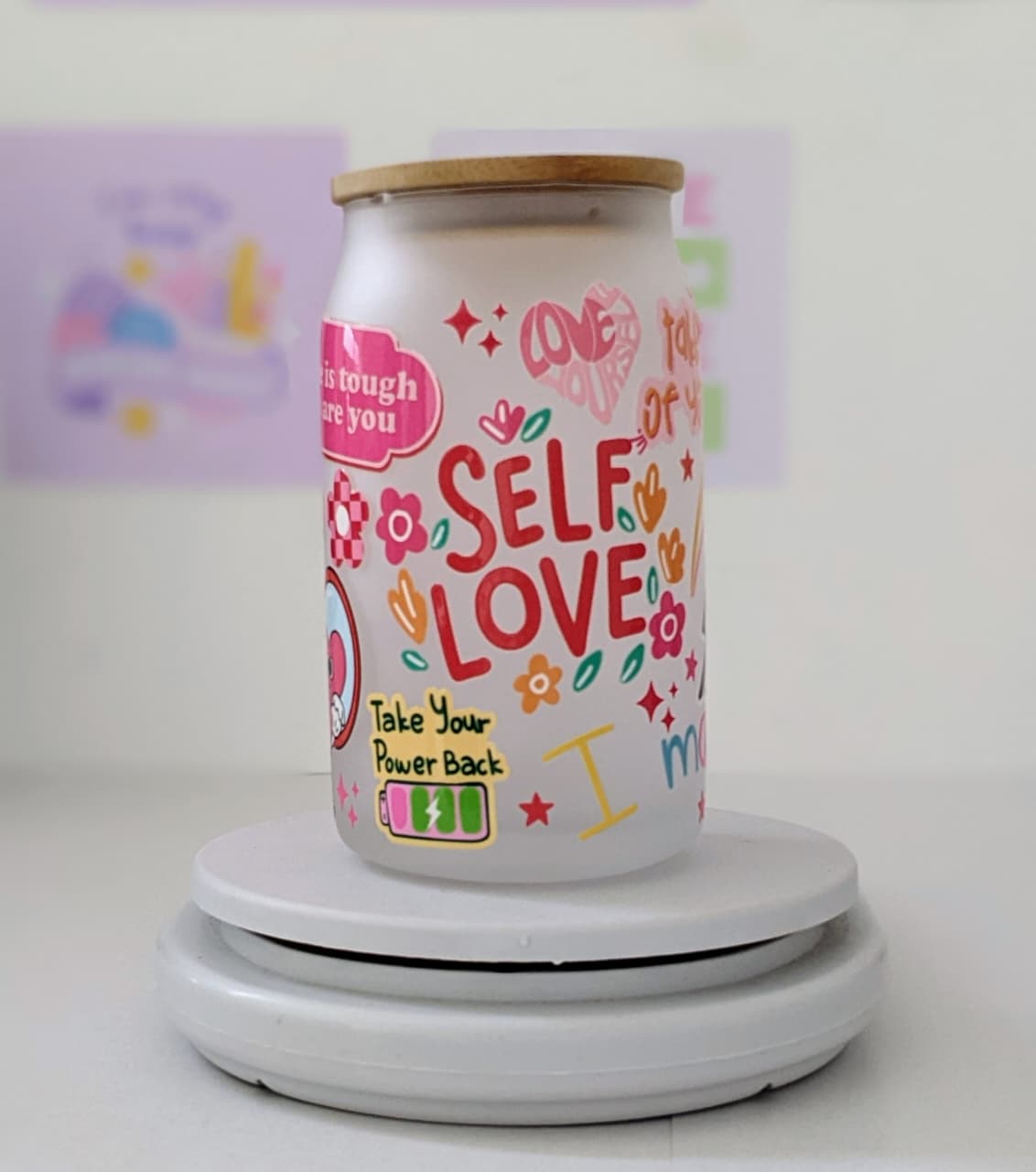 Glass Cup with Bamboo Lid and Straw 16OZ(475ml)