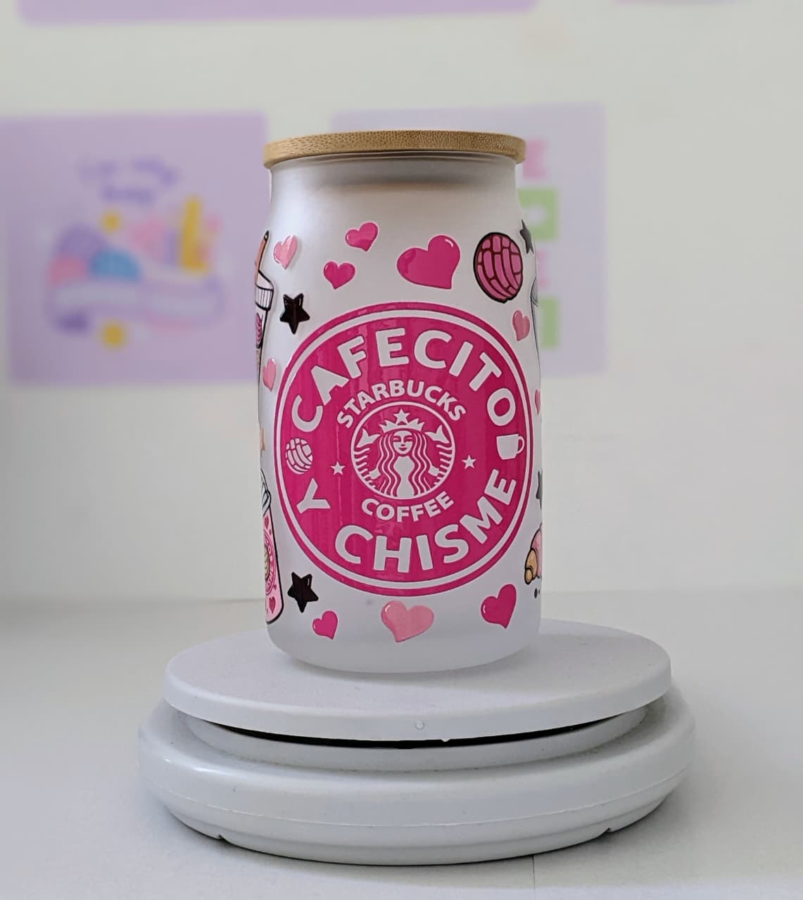 Glass Cup with Bamboo Lid and Straw 16OZ(475ml)