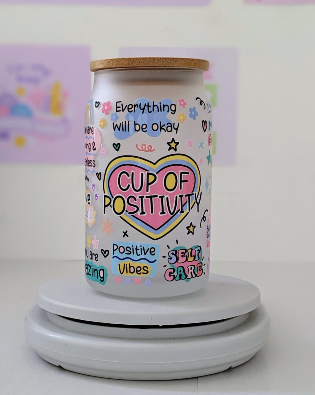 Glass Cup with Bamboo Lid and Straw 16OZ(475ml)