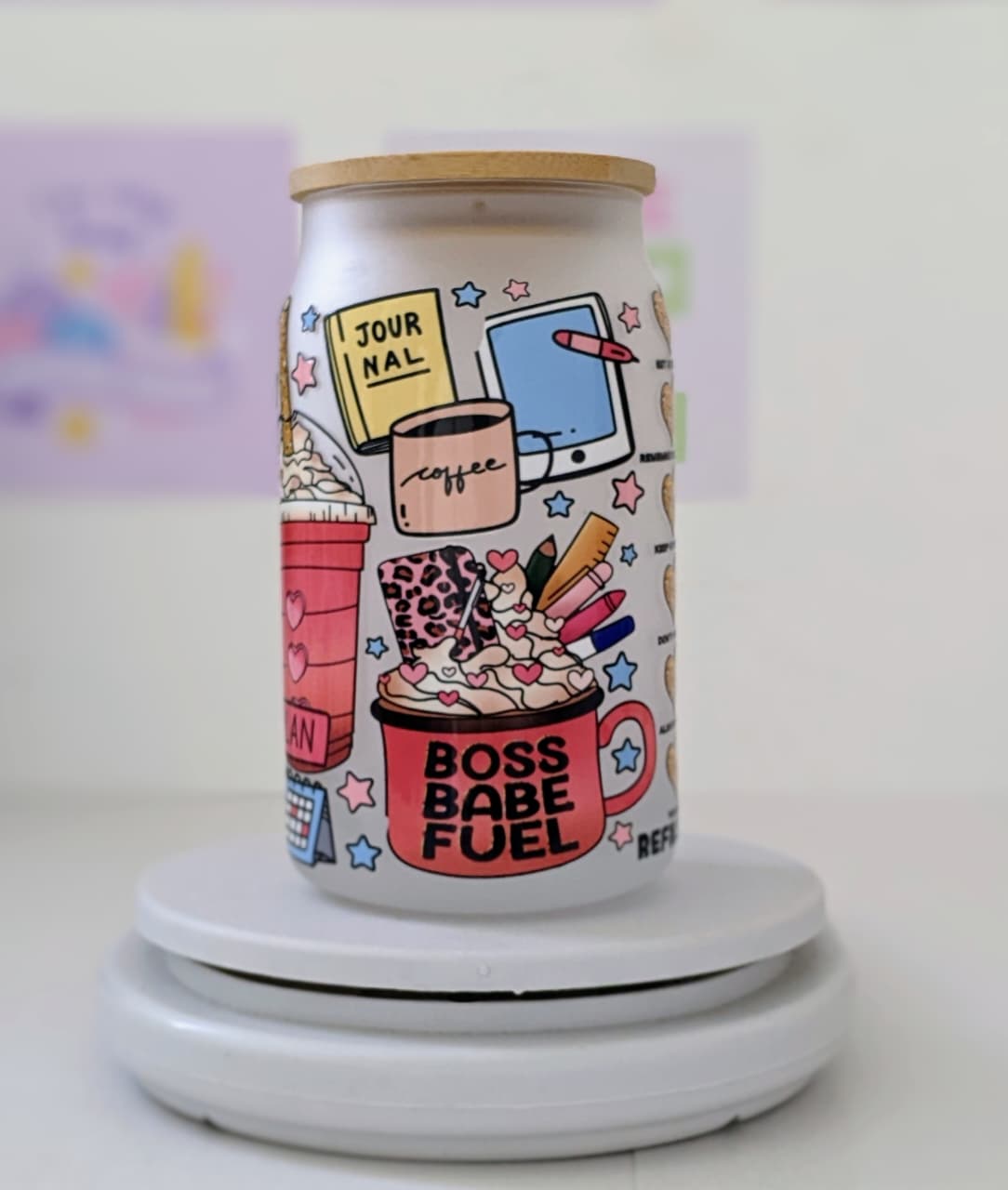 Glass Cup with Bamboo Lid and Straw 16OZ(475ml)