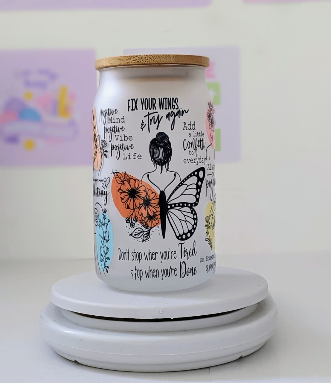 Glass Cup with Bamboo Lid and Straw 16OZ(475ml)