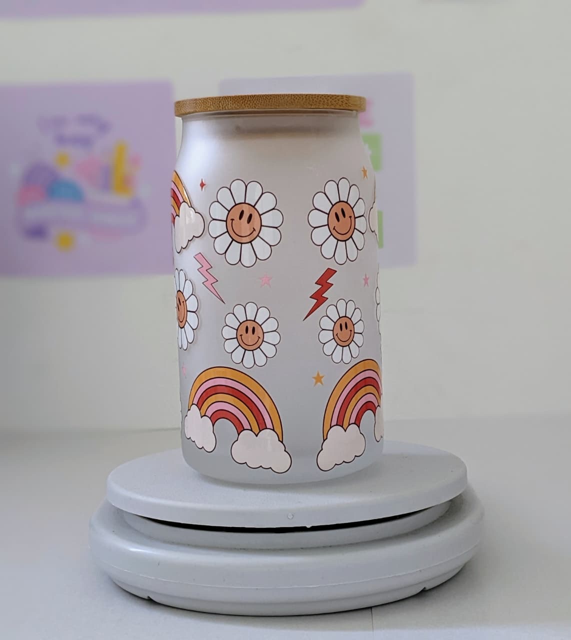 Glass Cup with Bamboo Lid and Straw 16OZ(475ml)