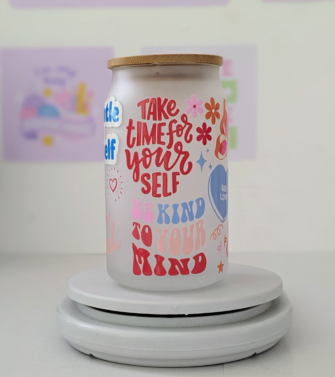 Glass Cup with Bamboo Lid and Straw 16OZ(475ml)