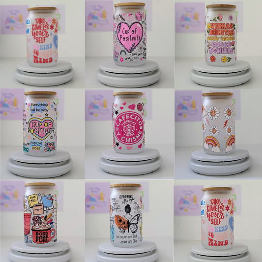 Glass Cup with Bamboo Lid and Straw 16OZ(475ml)